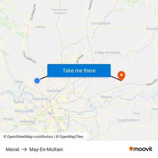Meriel to May-En-Multien map