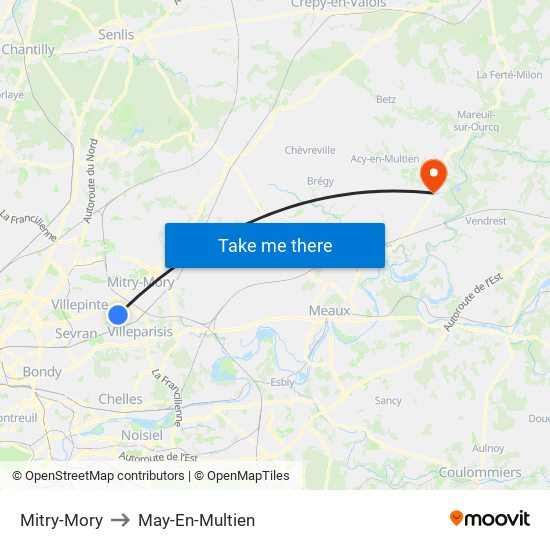 Mitry-Mory to May-En-Multien map