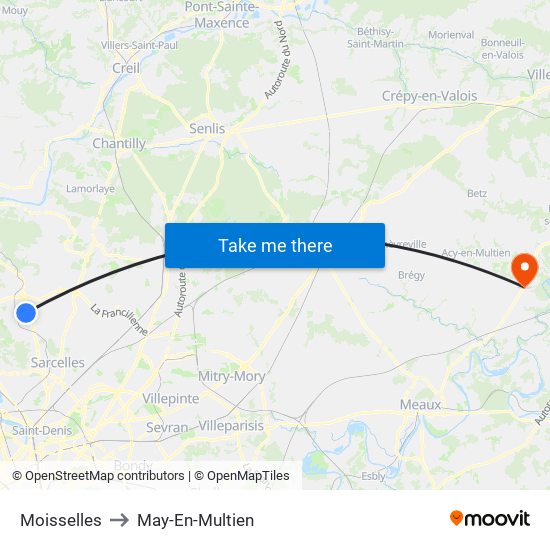 Moisselles to May-En-Multien map
