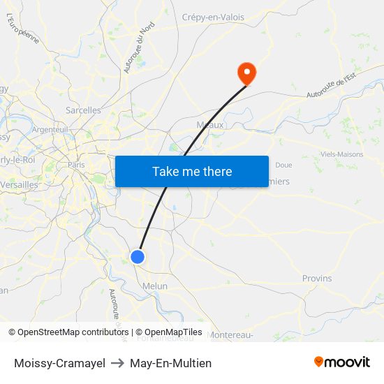 Moissy-Cramayel to May-En-Multien map