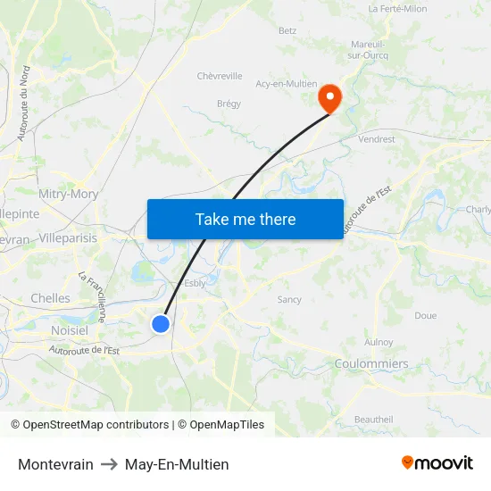 Montevrain to May-En-Multien map