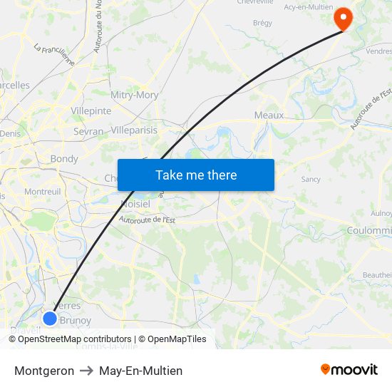 Montgeron to May-En-Multien map