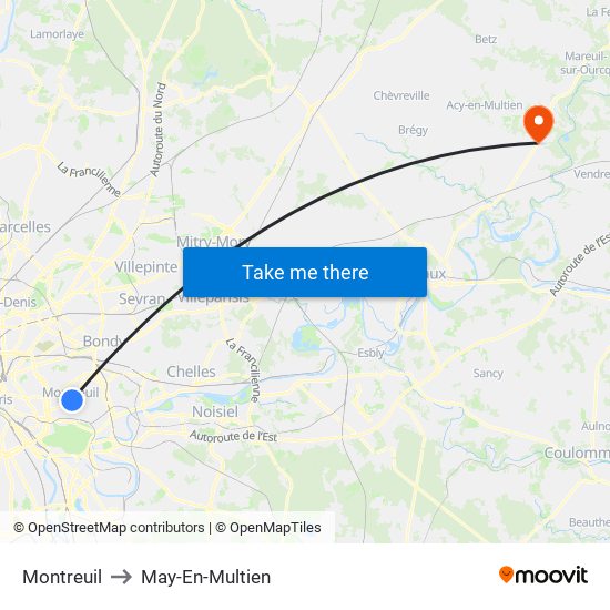 Montreuil to May-En-Multien map