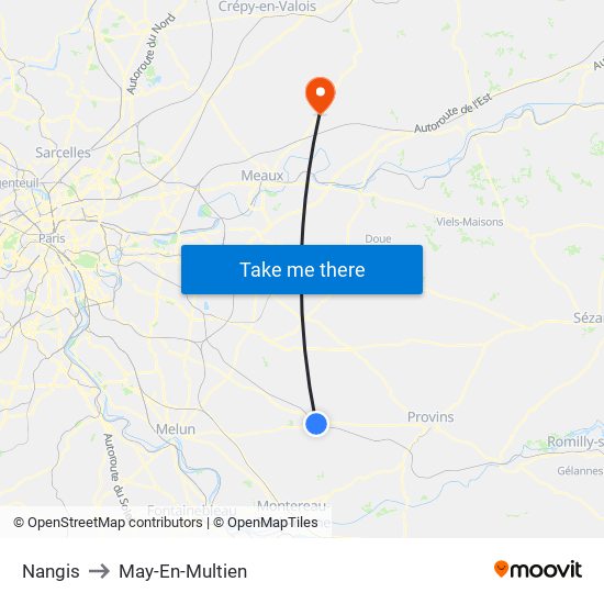 Nangis to May-En-Multien map