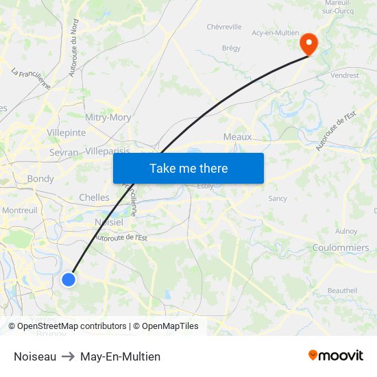Noiseau to May-En-Multien map