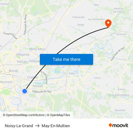 Noisy-Le-Grand to May-En-Multien map
