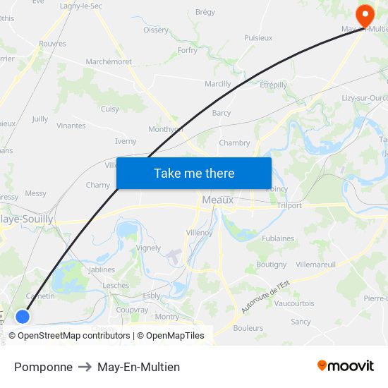 Pomponne to May-En-Multien map