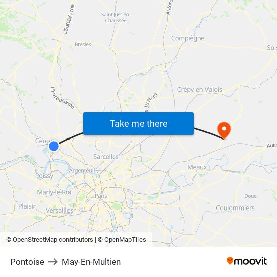 Pontoise to May-En-Multien map