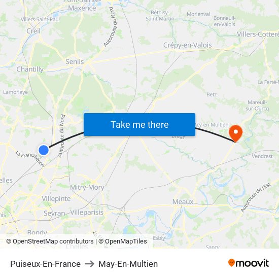 Puiseux-En-France to May-En-Multien map