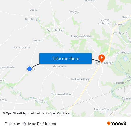 Puisieux to May-En-Multien map