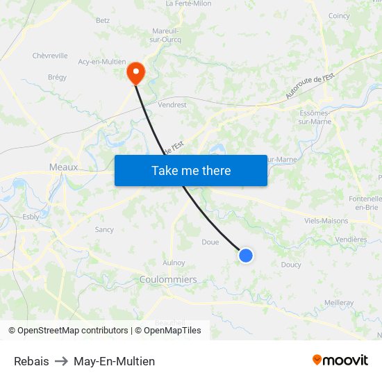Rebais to May-En-Multien map