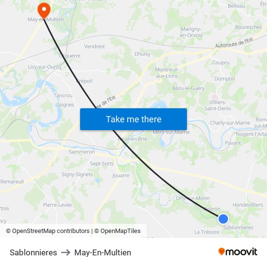 Sablonnieres to May-En-Multien map
