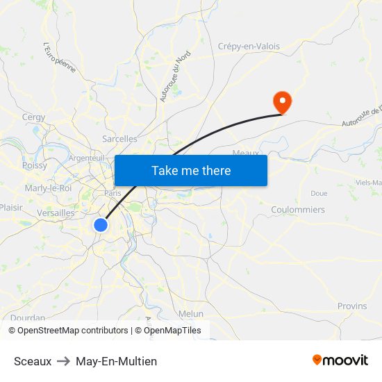 Sceaux to May-En-Multien map