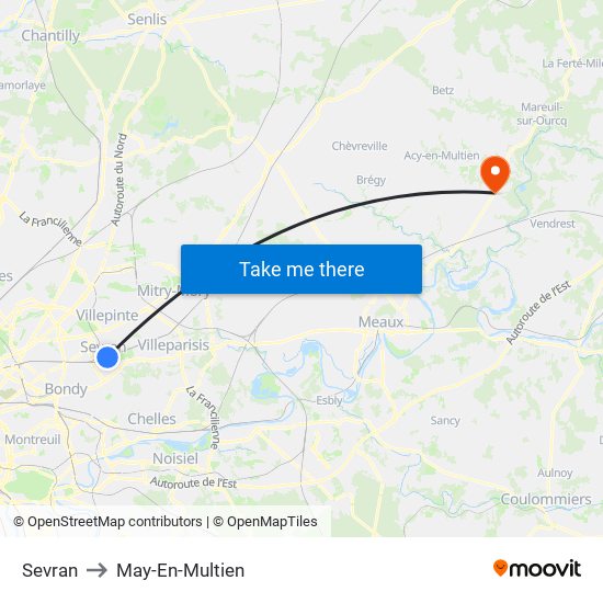 Sevran to May-En-Multien map