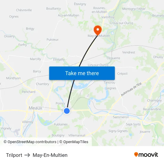 Trilport to May-En-Multien map