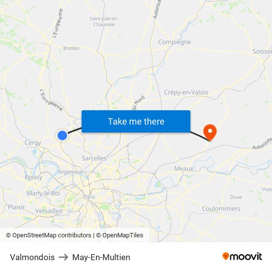 Valmondois to May-En-Multien map