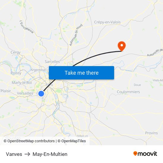 Vanves to May-En-Multien map