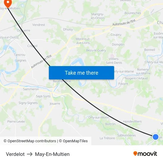 Verdelot to May-En-Multien map
