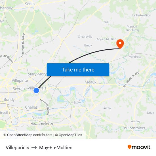 Villeparisis to May-En-Multien map