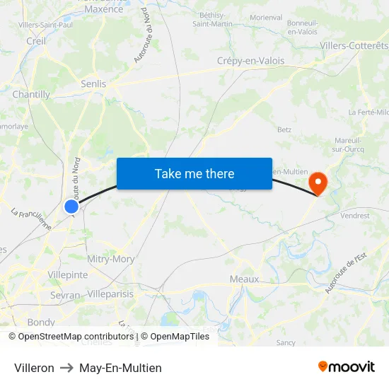 Villeron to May-En-Multien map