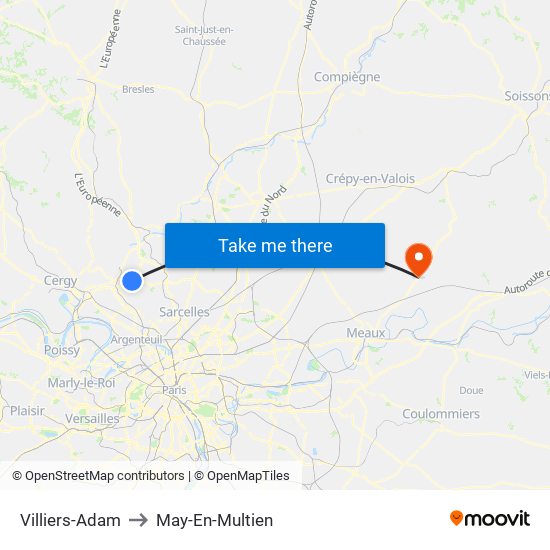 Villiers-Adam to May-En-Multien map