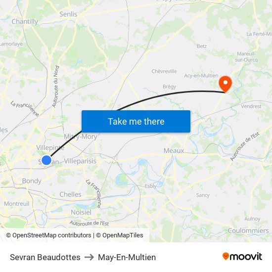 Sevran Beaudottes to May-En-Multien map
