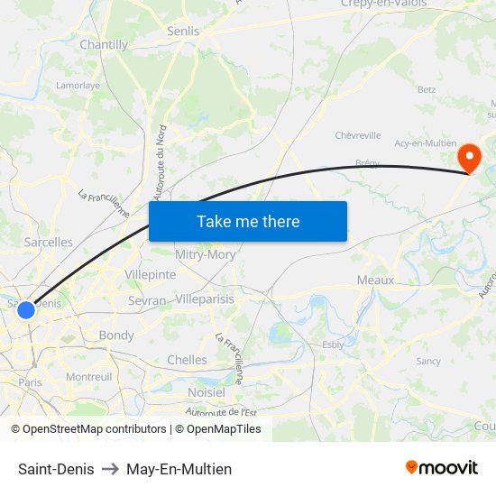 Saint-Denis to May-En-Multien map