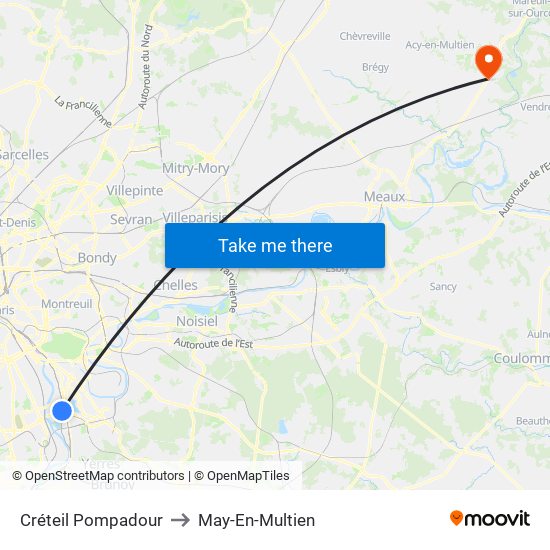 Créteil Pompadour to May-En-Multien map