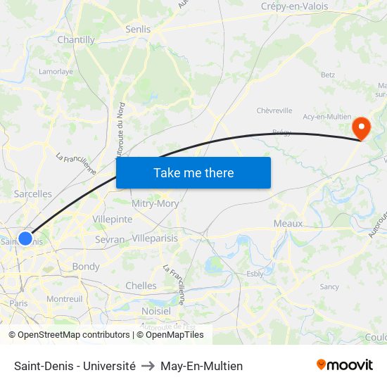 Saint-Denis - Université to May-En-Multien map