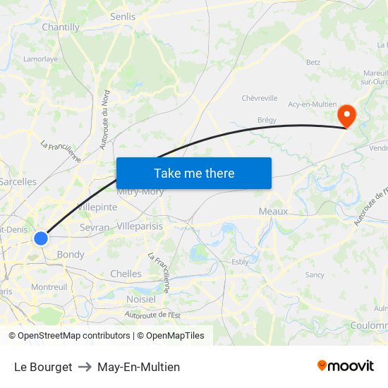 Le Bourget to May-En-Multien map