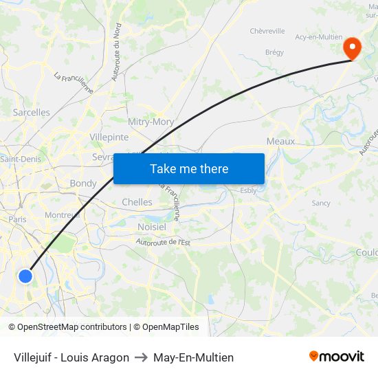 Villejuif - Louis Aragon to May-En-Multien map