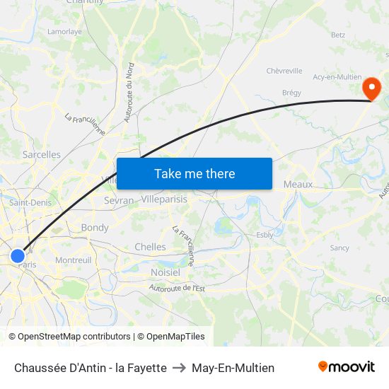 Chaussée D'Antin - la Fayette to May-En-Multien map