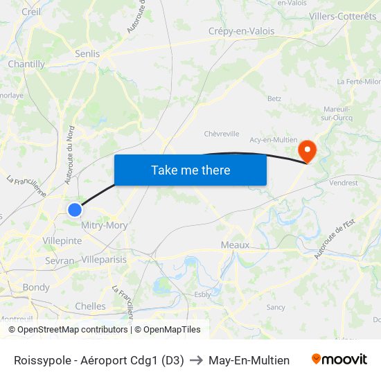 Roissypole - Aéroport Cdg1 (D3) to May-En-Multien map