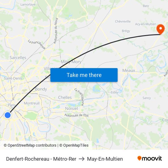 Denfert-Rochereau - Métro-Rer to May-En-Multien map
