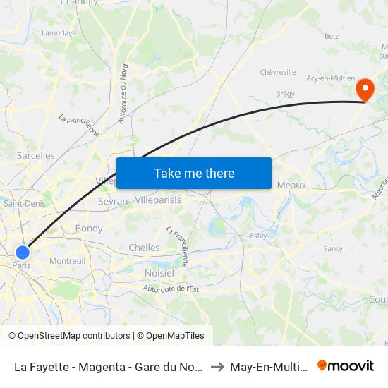 La Fayette - Magenta - Gare du Nord to May-En-Multien map