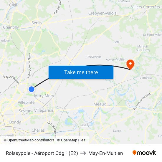 Roissypole - Aéroport Cdg1 (E2) to May-En-Multien map