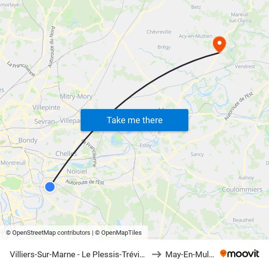 Villiers-Sur-Marne - Le Plessis-Trévise RER to May-En-Multien map