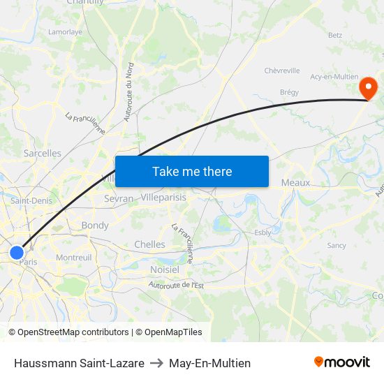 Haussmann Saint-Lazare to May-En-Multien map