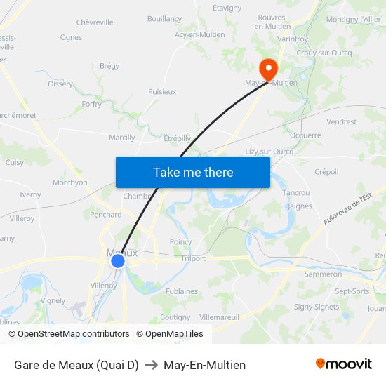 Gare de Meaux (Quai D) to May-En-Multien map