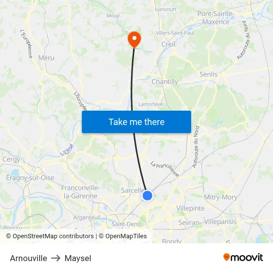 Arnouville to Maysel map