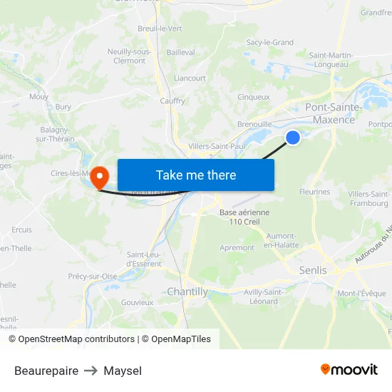 Beaurepaire to Maysel map