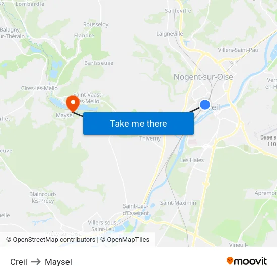 Creil to Maysel map