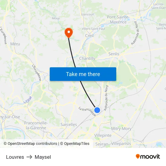 Louvres to Maysel map