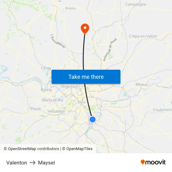 Valenton to Maysel map