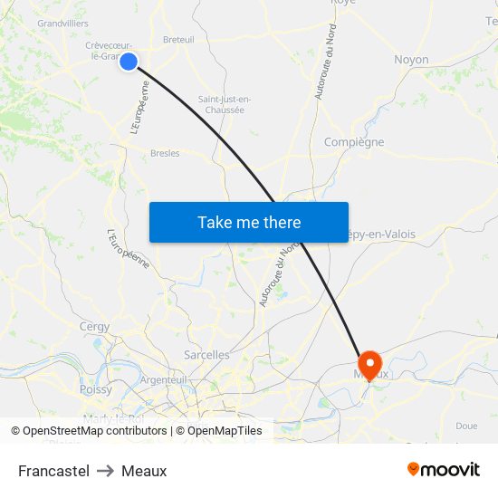 Francastel to Meaux map