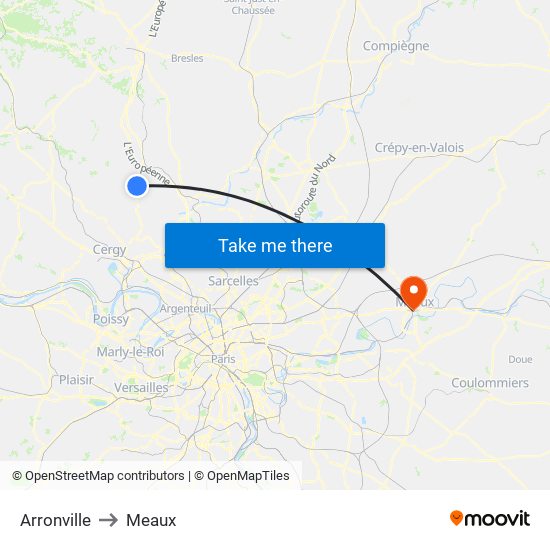 Arronville to Meaux map