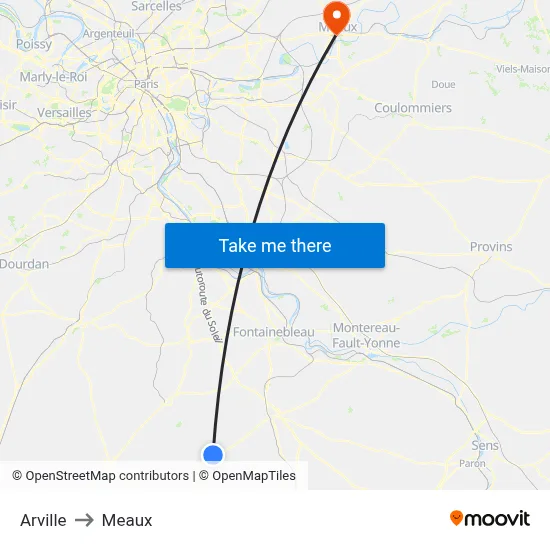 Arville to Meaux map