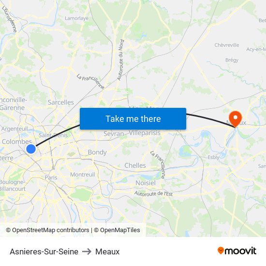 Asnieres-Sur-Seine to Meaux map