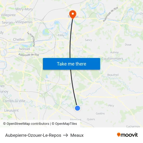 Aubepierre-Ozouer-Le-Repos to Meaux map