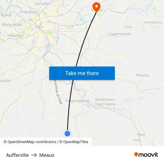 Aufferville to Meaux map